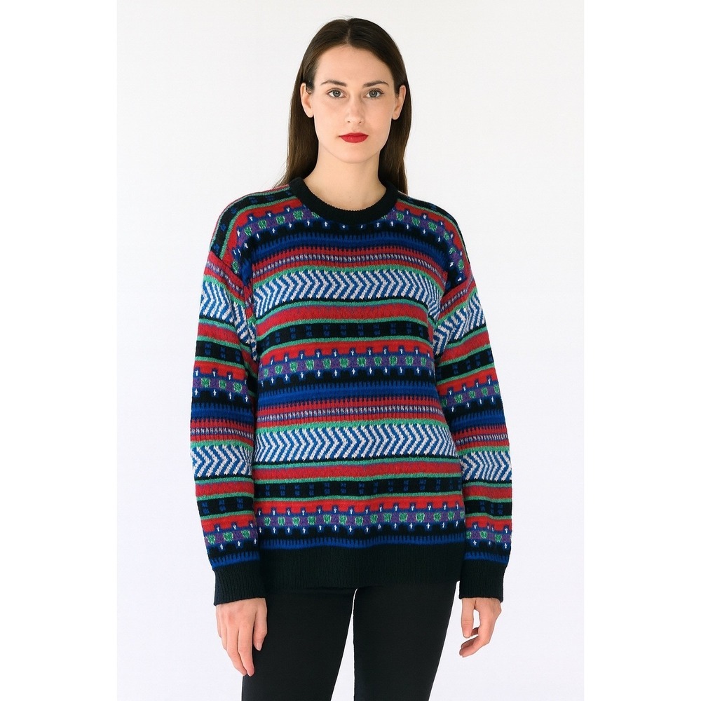Vintage 80s 90s Sweater Crewneck Retro Colorful Grandpa Grannycore Large